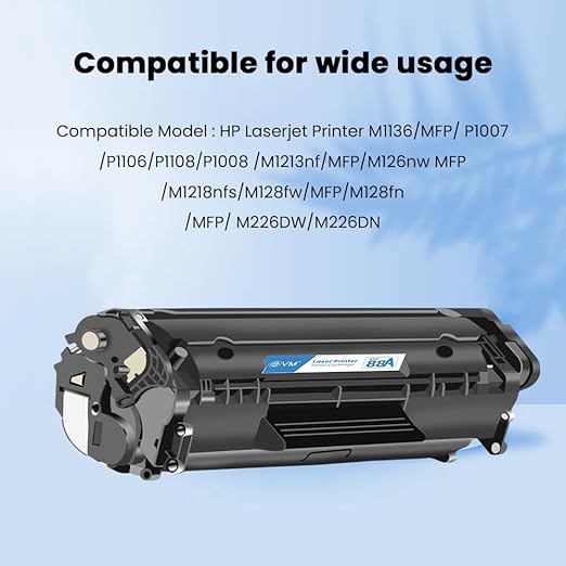 EVM ETC 88A Laser Printer Cartridge/Toner for HP LJ P1007/P1008/P1106/P1108/Pro M1136/M1213nf/M1216/M1139 MFP, HP LaserJet Pro M202dw/ MFP M128/M226/ M1219nf