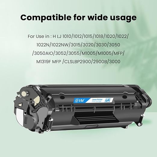 EVM ETC 12A Laser Printer Cartridge for HP LJ 1010/1012/1015/1018/1020/1022/1022N/1022NW/3015/3020/3030/3050/3052/3055/M1005/M1005/MFP/M1319f MFP, Canon LS LBP2900/2900B/3000